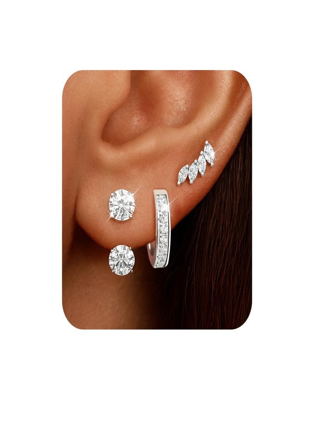 davka 3 Pairs Silver Hoop and Stud Earrings for Women, Hypoallergenic Stainless Steel Hoop Earrings with CZ, Dainty Stackable Earrings for Multiple Piercings and Cartilage Jewelry Christmas Gift - Image 1